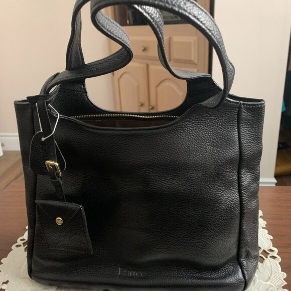 New Kattee Black Leather Tote Bag - Picture 1 of 6